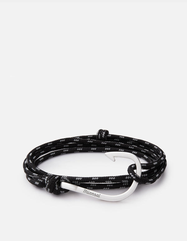 Hook on Rope Bracelet, Silver Plated, Asphalt