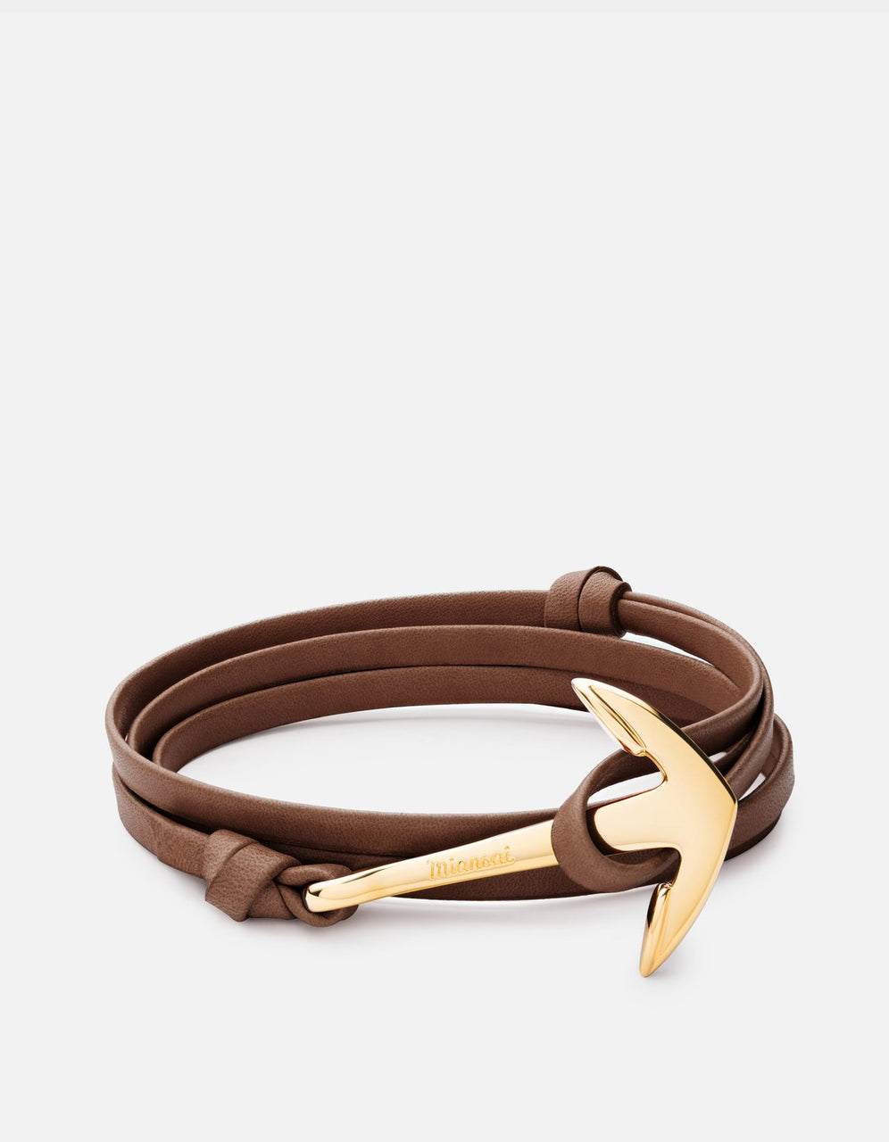 Anchor on Leather Bracelet, Gold Plated, Brown