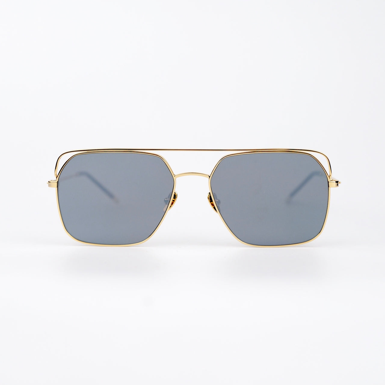 Square Gold-tone Metal Frame Sunglasses with Gray Lenses