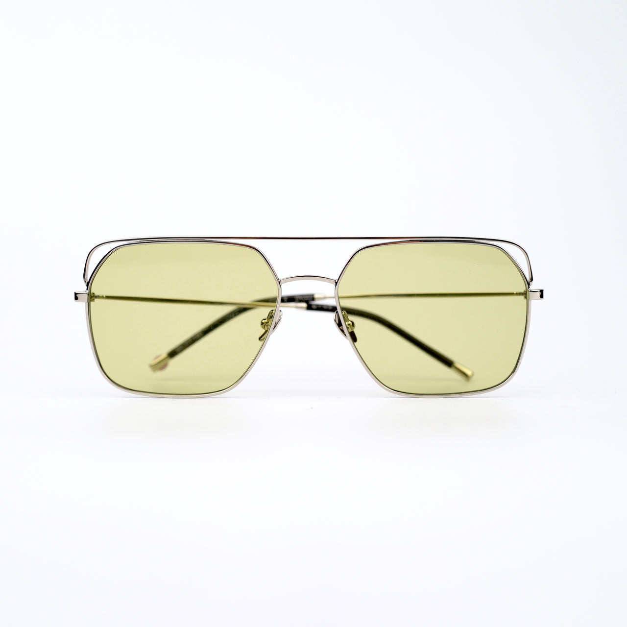 Square Silver-tone Metal Frame Sunglasses with Olive Green Lenses