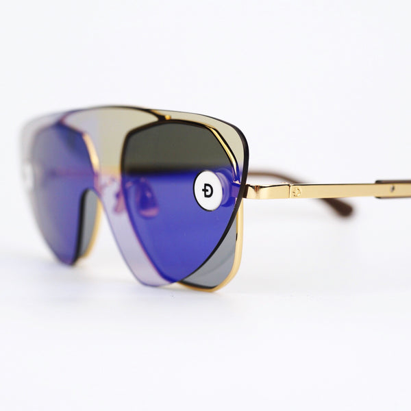 Gold Tone Metal Frame Sunglasses with Convertible Mirror Lenses