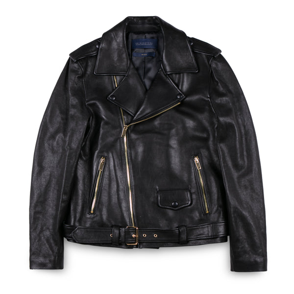 Edison Store Leather Biker Jacket with Black Leather Button