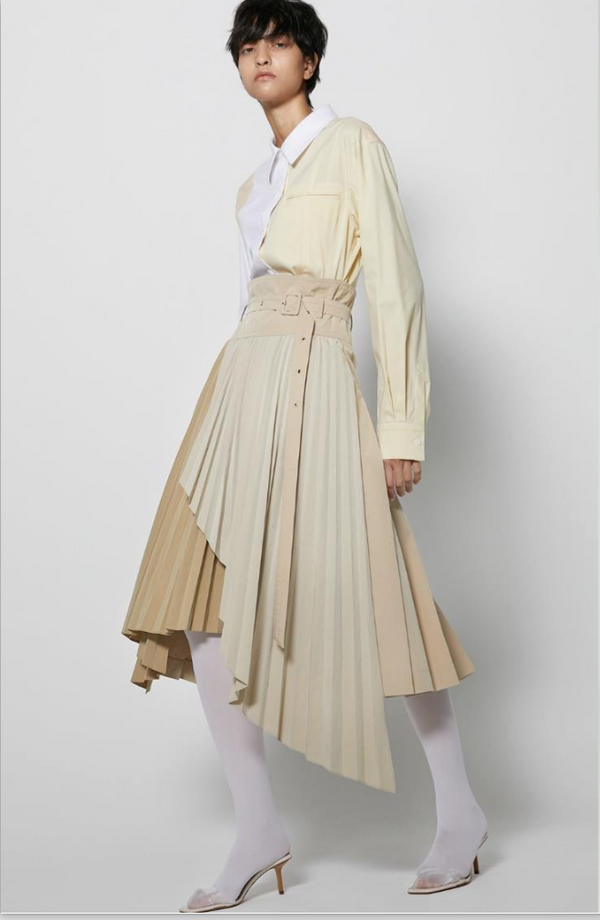 Asymmetric Multi Colored Pleated Wrap Skirt